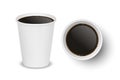 Vector 3d Realistic Paper White Disposable Cup Set Isolated with Black Coffee Isolated. Espresso, Americano, Mocha