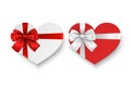 Vector 3d Realistic Paper White, Red Valentine Gift Box in the Shape of a Heart, Bow Icon Set Isolated. Valentine Day Royalty Free Stock Photo