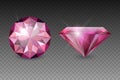 Vector 3d Realistic Pink Transparent Gemstone, Diamond, Crystal, Rhinestones Icon Set Closeup Isolated. Jewerly Concept Royalty Free Stock Photo