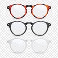 Vector 3d Realistic Plastic Brown Leopard, Black, White Rimmed Eye Glasses Closeup Isolated on Transparent Background Royalty Free Stock Photo