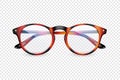 Vector 3d Realistic Plastic Brown Leopard Rimmed Eye Glasses Closeup Isolated on Transparent Background. Women, Men Royalty Free Stock Photo