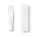 Vector 3d Realistic Plastic, Metal White Lip Balm, Lipstick, Lip Gloss, Cream Tube, Carton Packing Set Isolated on White