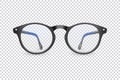 Vector 3d Realistic Plastic Round Black Rimmed Eye Glasses Icon Closeup Isolated on Transparent Background. Women, Men Royalty Free Stock Photo