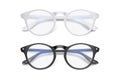 Vector 3d Realistic Plastic Round White, Black Rimmed Eye Glasses Set Closeup Isolated on White Background. Women, Men