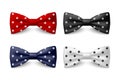 Vector 3D Realistic Red, Black, Blue, White Bow Tie Set Isolated. Silk Glossy Bowtie, Tie Gentleman. Mockup, Design Royalty Free Stock Photo