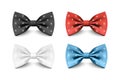 Vector 3D Realistic Red, Black, Blue, White Bow Tie Set Isolated. Silk Glossy Bowtie, Tie Gentleman. Mockup, Design Royalty Free Stock Photo