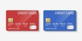 Vector 3d Realistic Red and Blue Blank Credit Card Isolated. Design Template of Plastic Credit or Debit Card for Mockup Royalty Free Stock Photo
