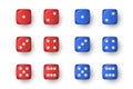 Vector 3d Realistic Red and Blue Game Dice Icon Set Closeup Isolated on White Background. Game Cubes for Gambling Royalty Free Stock Photo