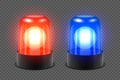 Vector 3d Realistic Red and Blue Turn On Police Flasher Siren Set Closeup Isolated on Transparent Background. Light Royalty Free Stock Photo