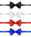 Vector 3d Realistic Red, Blue, White, Black Bow Tie Icon Set Closeup Isolated. Silk Glossy Bowtie, Tie Gentleman. Mockup Royalty Free Stock Photo