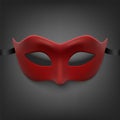 Vector 3d Realistic Red Carnival Face Mask for Party Decoration, Masquerade Closeup. Design Template of Mask for Man or Royalty Free Stock Photo