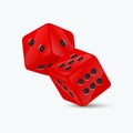 Vector 3d Realistic Red Game Dice with Black Dots Set Closeup Isolated on White Background. Game Cubes Couple for Royalty Free Stock Photo