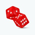 Vector 3d Realistic Red Game Dice with White Dots Set Closeup Isolated on White Background. Game Cubes Couple for Royalty Free Stock Photo