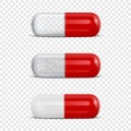 Vector 3d Realistic Red Medical Pill Icon Set Closeup Isolated on Transparency Grid Background. Design Template of Pills Royalty Free Stock Photo
