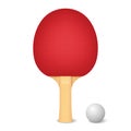 Vector 3d Realistic Red Ping Pong Racket and Ball Icon Closeup Isolated on White Background. Sport Equipment for Table Royalty Free Stock Photo