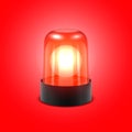 Vector 3d Realistic Red Turn On Police Flasher Siren Closeup Isolated on Red Background. Light, Beacon For Police Car