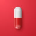 Vector 3d Realistic Red and White Pharmaceutical Medical Pill, Capsule, Tablet on Red Background. Front, Top View Royalty Free Stock Photo