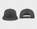 Vector 3d Realistic Render Black Blank Baseball Snapback Cap Icon Set Closeup Isolated on Transparent Background. Design Royalty Free Stock Photo