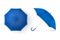 Vector 3d Realistic Render Blue Blank Umbrella Icon Set Closeup Isolated on White Background. Design Template of Opened