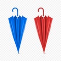 Vector 3d Realistic Render Blue and Red Blank Umbrella Icon Set Closeup Isolated on Transparent Background. Design