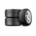 Vector 3d Realistic Render Car Wheel Icon Closeup Isolated on White Background. Design Template of New Tires with Alloy Royalty Free Stock Photo