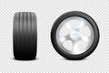 Vector 3d Realistic Render Car Wheel Icon Closeup Isolated on Transparent Background. Design Template of New Tires with Royalty Free Stock Photo