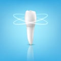 Vector 3d Realistic Render Human Tooth with Glow Closeup on Blue Background. Dental, Medicine and Health