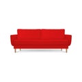 Vector 3d Realistic Render Red Leather Luxury Office Sofa, Couch with Pillows in Simple Modern Style for Interior Design Royalty Free Stock Photo