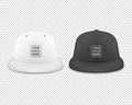 Vector 3d Realistic Render White and Black Blank Baseball Snapback Cap Icon Set Closeup Isolated on Transparent Royalty Free Stock Photo