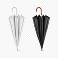 Vector 3d Realistic Render White and Black Blank Umbrella Icon Set Closeup Isolated on Transparent Background. Design Royalty Free Stock Photo