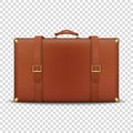 Vector 3d Realistic Retro Leather Brown Threadbare Suitcase With Metal Corners, Belts and Handle Icon Closeup Isolated