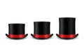 Vector 3d Realistic Retro, Vintage Black and Red Top Hat Icon Set Closeup Isolated on White. Design Template of Top Hat Royalty Free Stock Photo