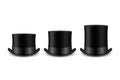 Vector 3d Realistic Retro, Vintage Black Top Hat Icon Set Closeup Isolated on White. Design Template of Top Hat, Mockup Royalty Free Stock Photo