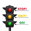 Vector 3d Realistic Road Traffic Lights Isolated. Stop, Wait, Go Signals. Safety Rules Concept, Design Template Royalty Free Stock Photo