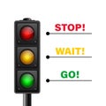 Vector 3d Realistic Road Traffic Lights Isolated. Stop, Wait, Go Signals. Safety Rules Concept, Design Template Royalty Free Stock Photo