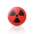 Vector 3d Realistic Round Red and Black Warning, Danger Nuclear Symbol Isolated on White Background. Radioactive Warning