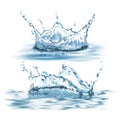 Vector 3d realistic set with blue water splashes Royalty Free Stock Photo