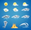 Vector 3d realistic set of weather forecast icons Royalty Free Stock Photo