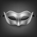 Vector 3d Realistic Silver Carnival Face Maskon Black Background. Mask for Party, Masquerade Closeup. Design Template of Royalty Free Stock Photo