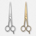 Vector 3d Realistic Silver and Gold Metal Closed Stationery Scissor Icon Set Closeup Isolated on Transparency Grid