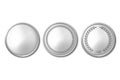 Vector 3d Realistic Silver Metal Blank Coin Icon Set Closeup Isolated on White Background. Design Template, Clipart of