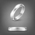 Vector 3d Realistic Silver Metal Wedding Ring Icon Set Closeup Isolated on Transparency Grid Background. Design Template Royalty Free Stock Photo