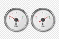 Vector 3d Realistic Silver Metallic Gas Fuel Tank Gauge, Oil Level Bar Set Isolated. Full and Empty. Car Dashboard Royalty Free Stock Photo