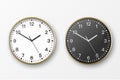 Vector 3d Realistic Simple Round Golden Wall Office Clock. White and Black Dial Icon Set Closeup Isolated on White