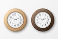 Vector 3d Realistic Simple Round Wooden Wall Office Clock with White Dial Icon Set Closeup Isolated on White Background