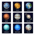 Vector 3d Realistic Space Planet Card, Icon Set. The Planets of the Solar System. Galaxy, Astronomy, Space Exploration Royalty Free Stock Photo