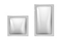 Vector 3d Realistic Square, Rectangular Long Foil, Silver, Gray Blank Packaging Set Isolated. Drugs, Coffee, Salt, Sugar