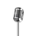 Vector 3d Realistic Steel Retro Concert Vocal Microphone Icon Closeup Isolated on White Background. Design Template of