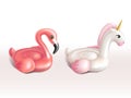 Vector 3d realistic swim rings - flamingo, unicorn