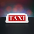 Vector 3d Realistic Taxi Car Roof Sign Closeup on the Roof of a Car on a Blurred Background. White and Red French Taxi